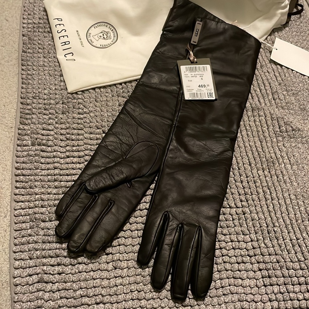 Peserico dark brown long leather gloves NWT with dust bag retail $469